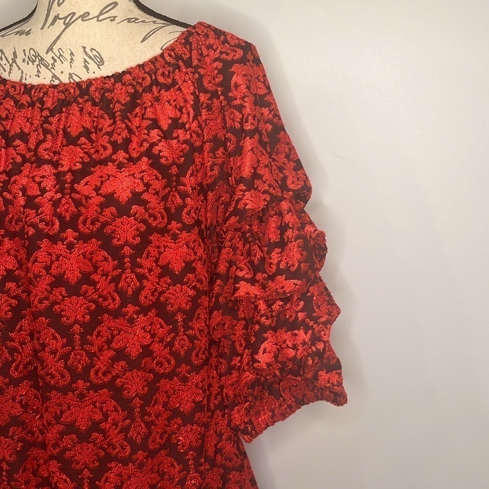 Coco Bianco on or off shoulder puff sleeve top textured jacquard L - Picture 2 of 11